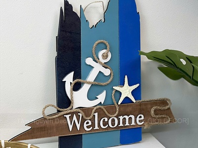 Bảng treo cửa Welcome mỏ neo ván mẻ [Bằng gỗ - Thủ công] 35x36cm BTC-BIEN-06